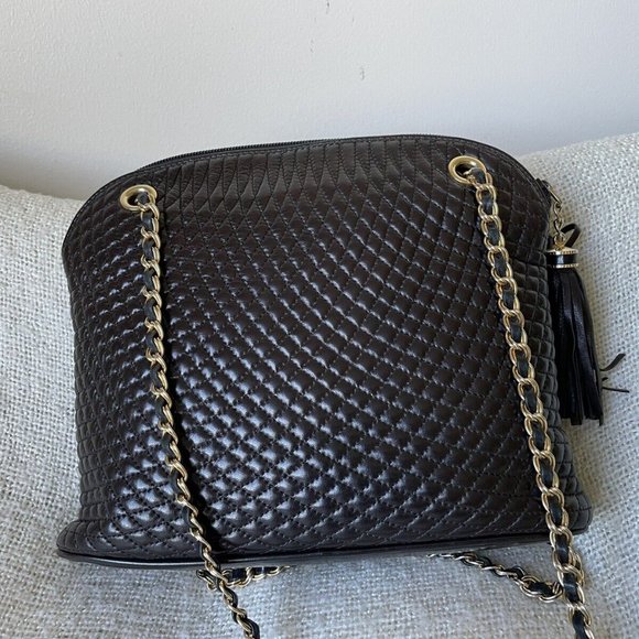 Bally Quilted Lambskin Soft Leather Chain Bag Dark Brown Vintage Handbag - Picture 2 of 5